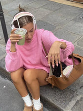 Pink O Neck Long Sleeve Knitted Pullover For Fashion Loose Thick Warm Sweater